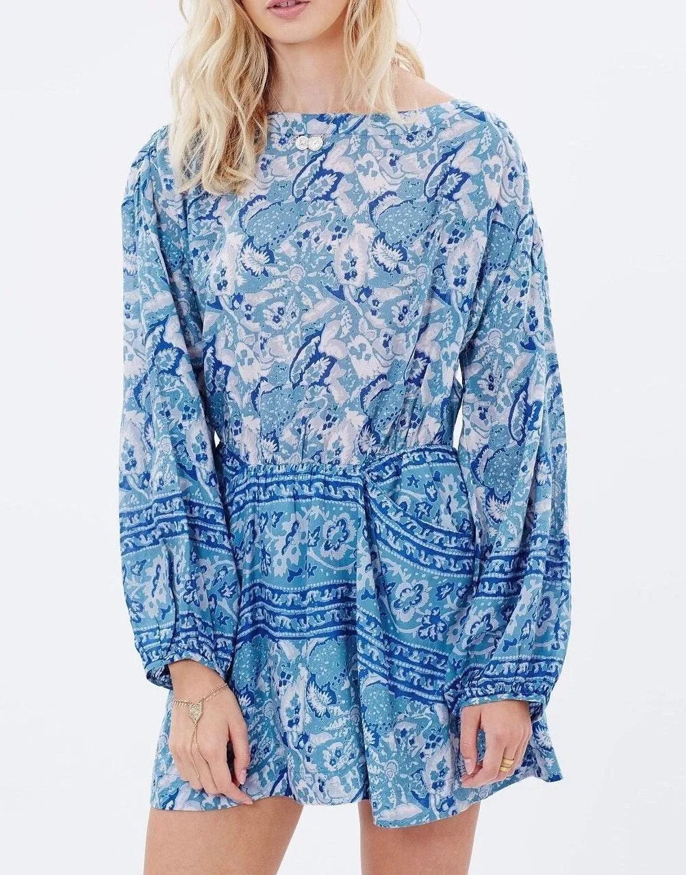 Sheer Blue Floral Print Dress - Image 2