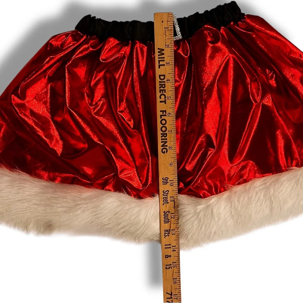 Metallic Red Christmas Skirt Faux Fur Trim & Black Belt Christmas Mrs Santa OS Size undefined - Image 7