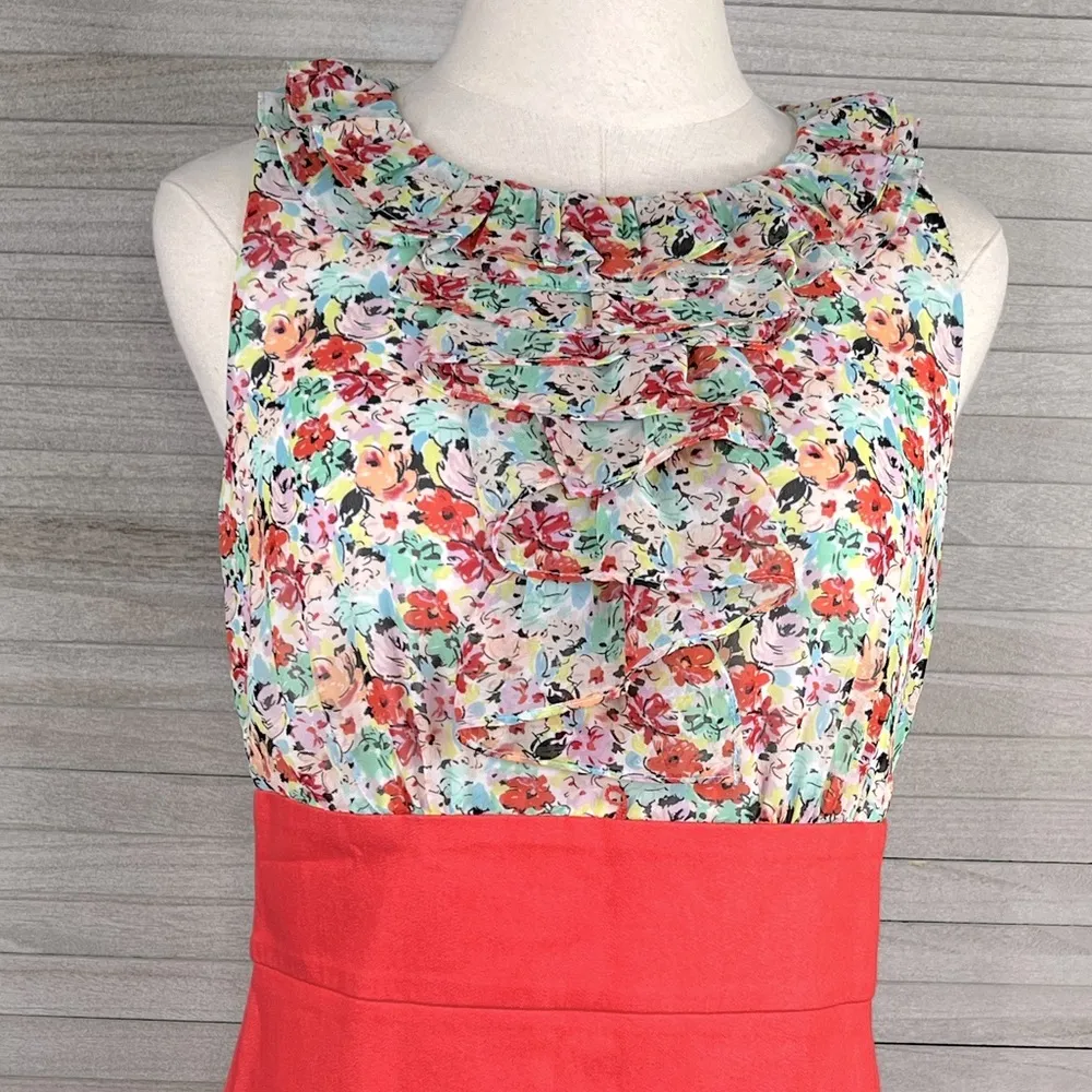 ALYX Sleeveless Sheath Dress Ruffle Bust Coral/Multi Floral - Image 2