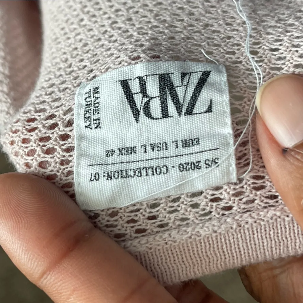 ZARA | Pink Loose Knit Lightweight Short Sleeve Top Sz L - Image 8