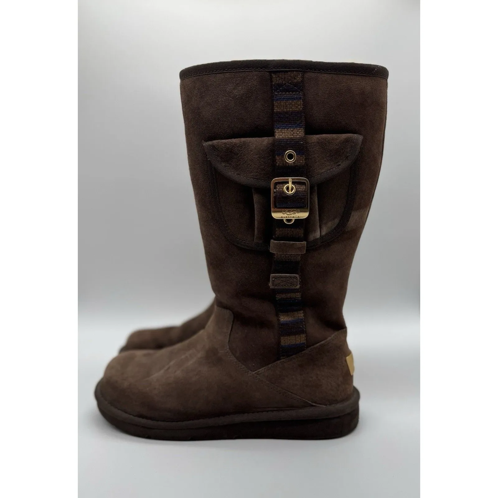 UGG Australia Women’s Brown Suede Cargo Tall Zip Sheepskin Boots SIZE 8 - Image 2