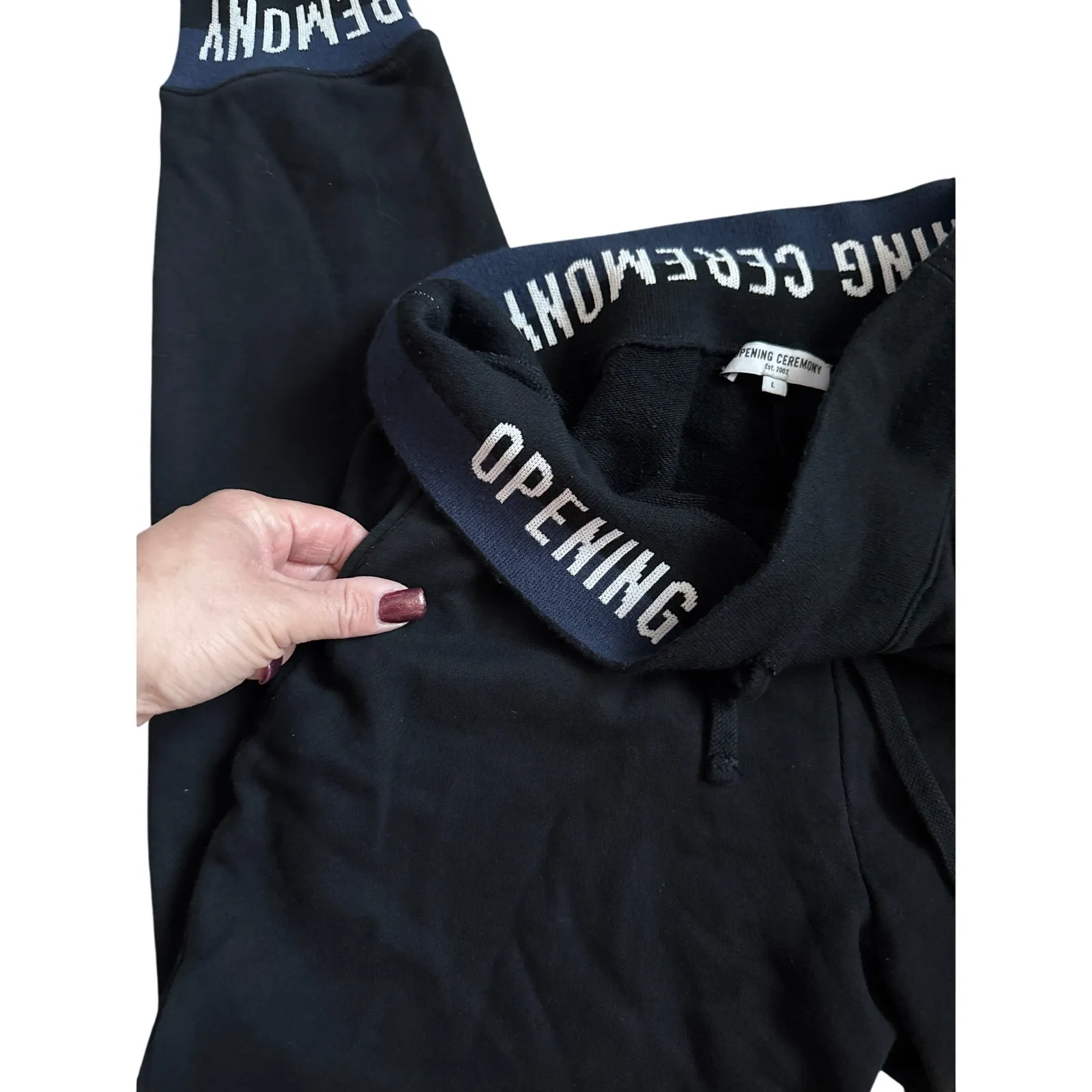 Opening Ceremony Signature Logo Foldover Waist Joggers Black Size Large - Image 9