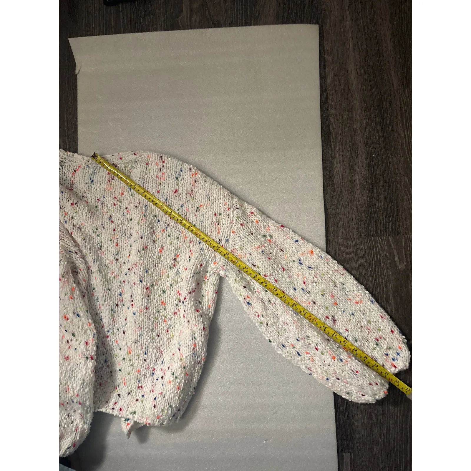 Shein White/ Multicolor Open Front Cardigan L Winter Cozycore Comfy Grandmacore - Image 9