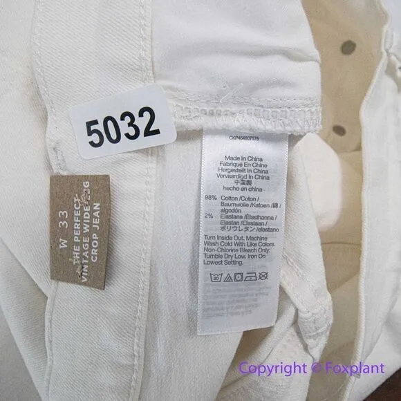 NEW Madewell The Perfect Vintage Wide-Leg Crop‎ Jean Tile White, 33 - Image 16