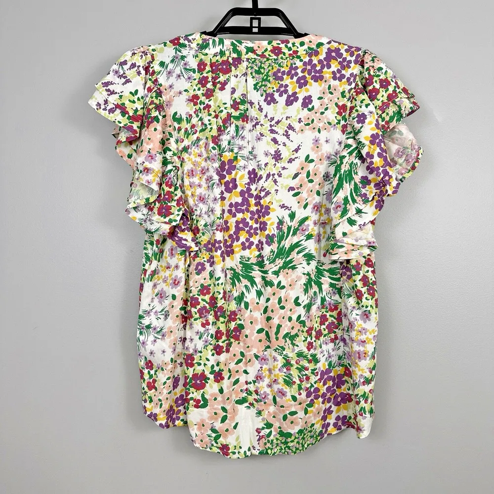 New Maurices Blouse Top Shirt Size Small Cap Flutter Sleeve Floral Flower Rayon - Image 4