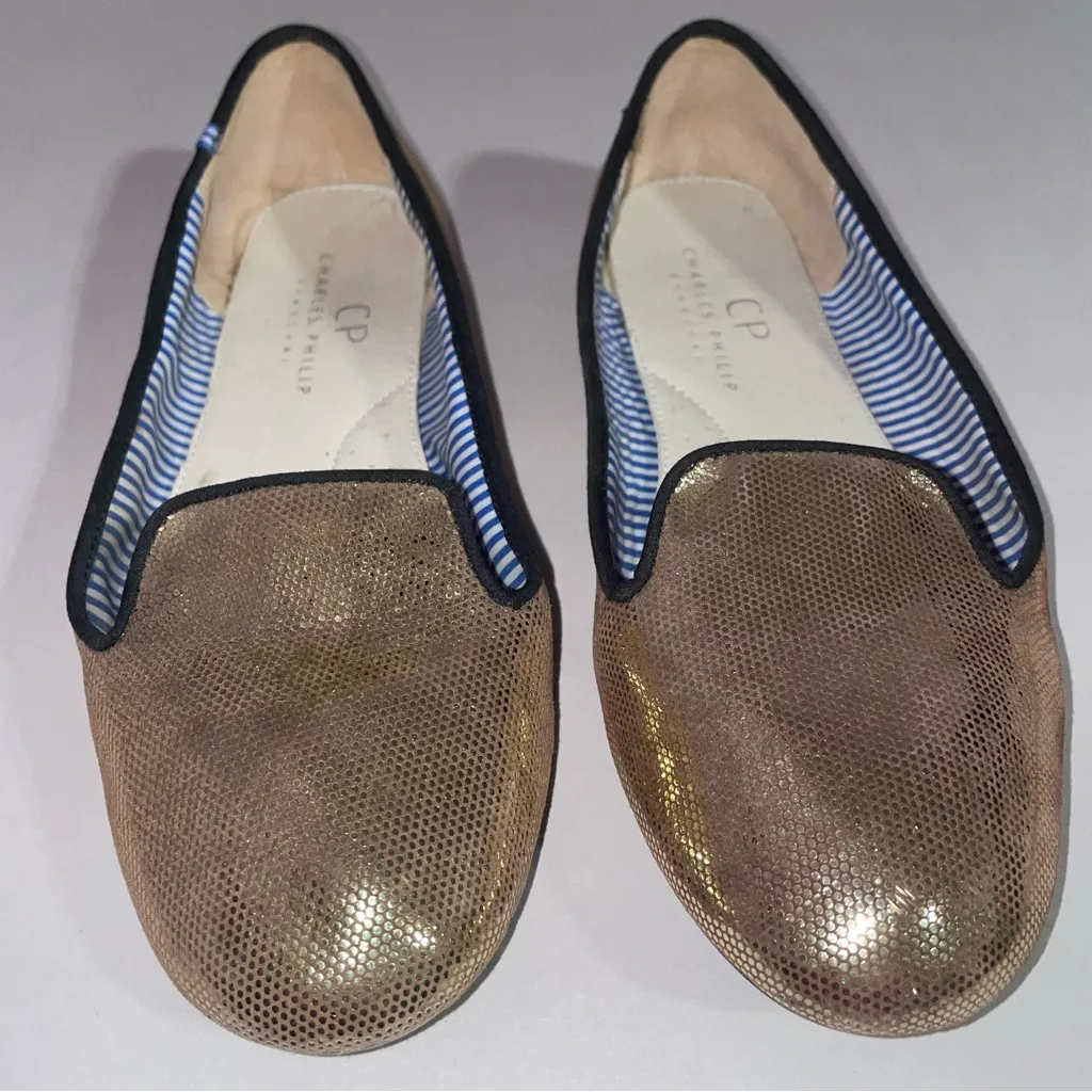 Charles Philip Milano Loafers Women Size 8 Metallic Gold Slip On Flats Office - Image 2