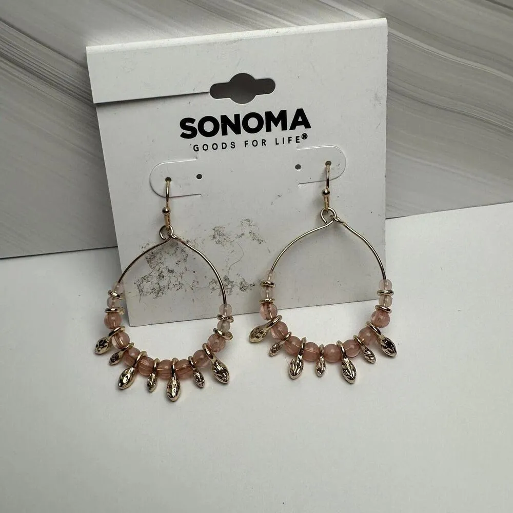 Sonoma Gold Tone Pink Bead Pierced Boho Dangle Drop Earrings NWT - Image 6