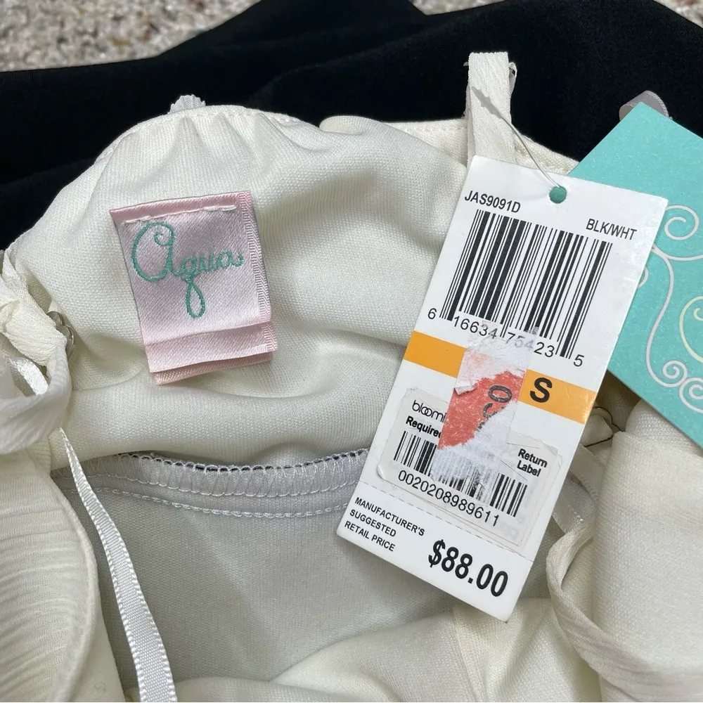 AQUA Black White Spaghetti Strap Ruffle Top Mini Dress Small NWT - Image 5