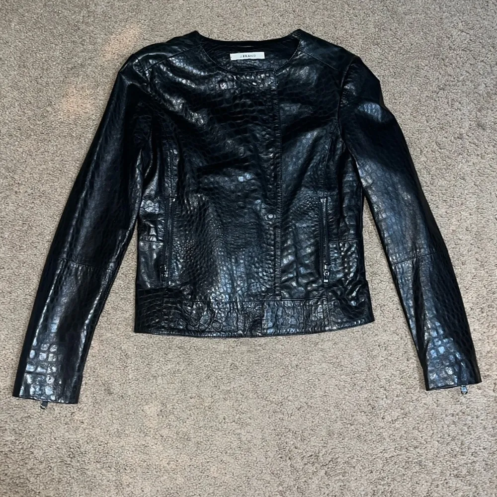 J Brand‎ Croc Embossed Lamb Leather Moto Jacket Black Small - Image 4