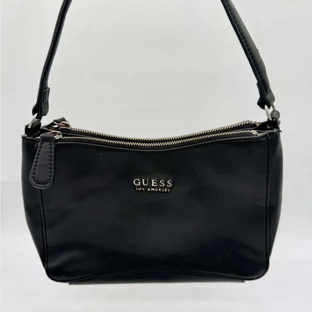 Vintage Guess Black Shoulder Bag Y2K Baguette Purse Silver Logo Mini Handbag - Image 2