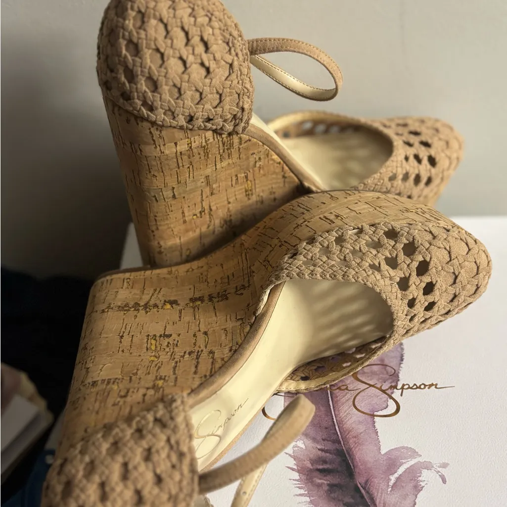 JESSICA SIMPSON Womens Beige 2 Cork-Like Wedge Woven Cut Out Marshela - Image 8