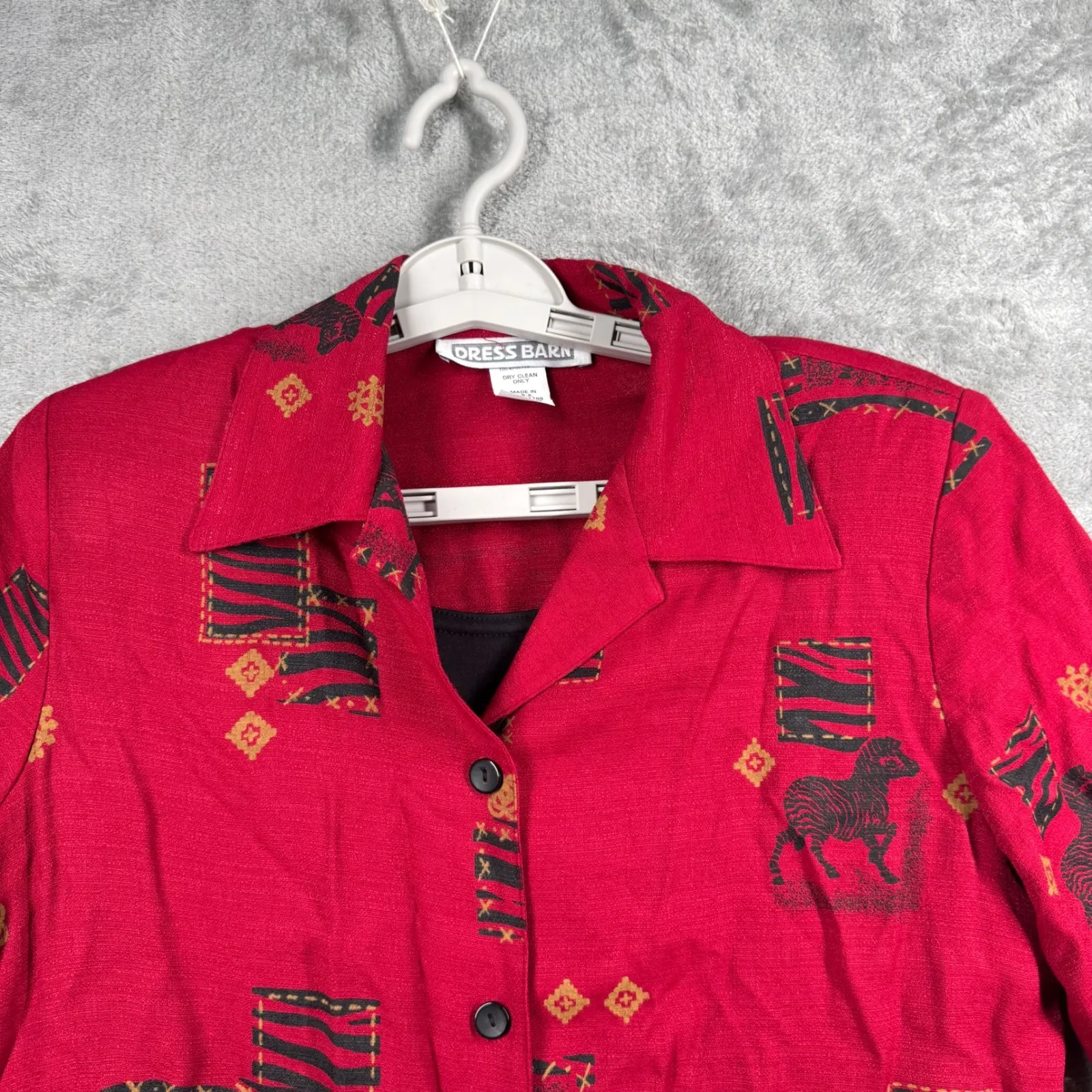 Dress Barn Blouse Medium Red Black Zebra Print Shirt 90s Boho Safari Vintage - Image 4