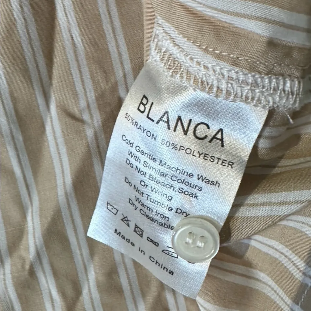 BLANCA Thomas Womens Oversized Long Sleeve Cotton Shirt Cropped Striped M / L Tan Size L - Image 13