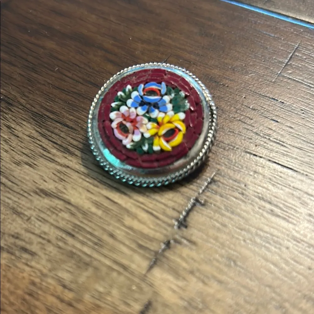 Vintage Italy Mosaic Brooch Pin Back. S. Paolo, Roma Red - Image 2