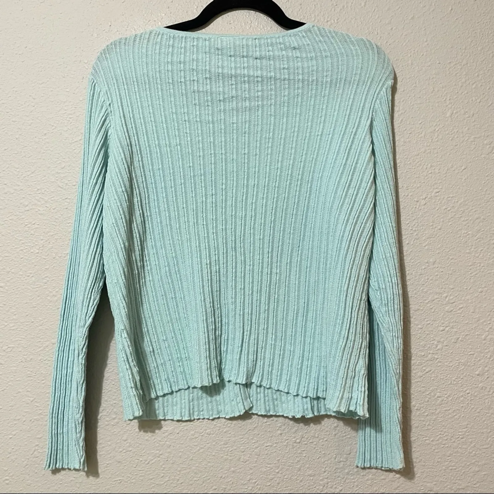 J Jill Teal Knit Button Down Cardigan Sweater Womens L Cable Preppy Blue Classic Size L - Image 6