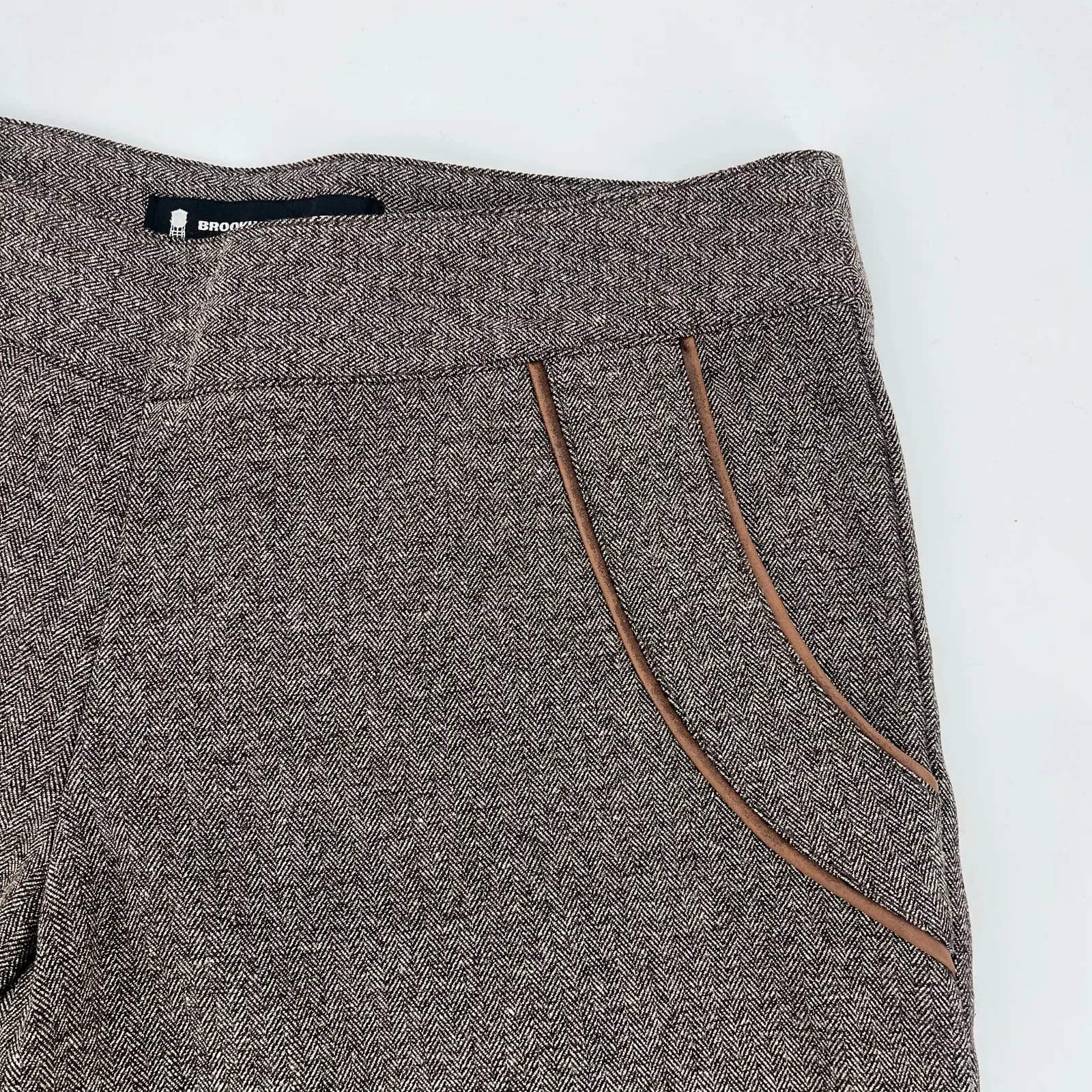 Brooklyn Industries Tweed Shorts Sz 4 Preppy Dark Academia Leather Herringbone Brown - Image 2