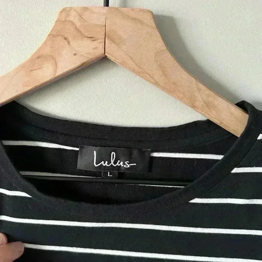 Lulus cafe Society Navy Blue Striped Shirt Dress fall comfy stretch knit - Image 2