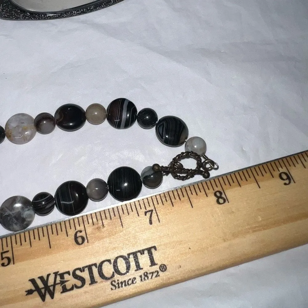 Vintage Sardonyx and Agate Toggle Clasp Necklace‎ Black - Image 7