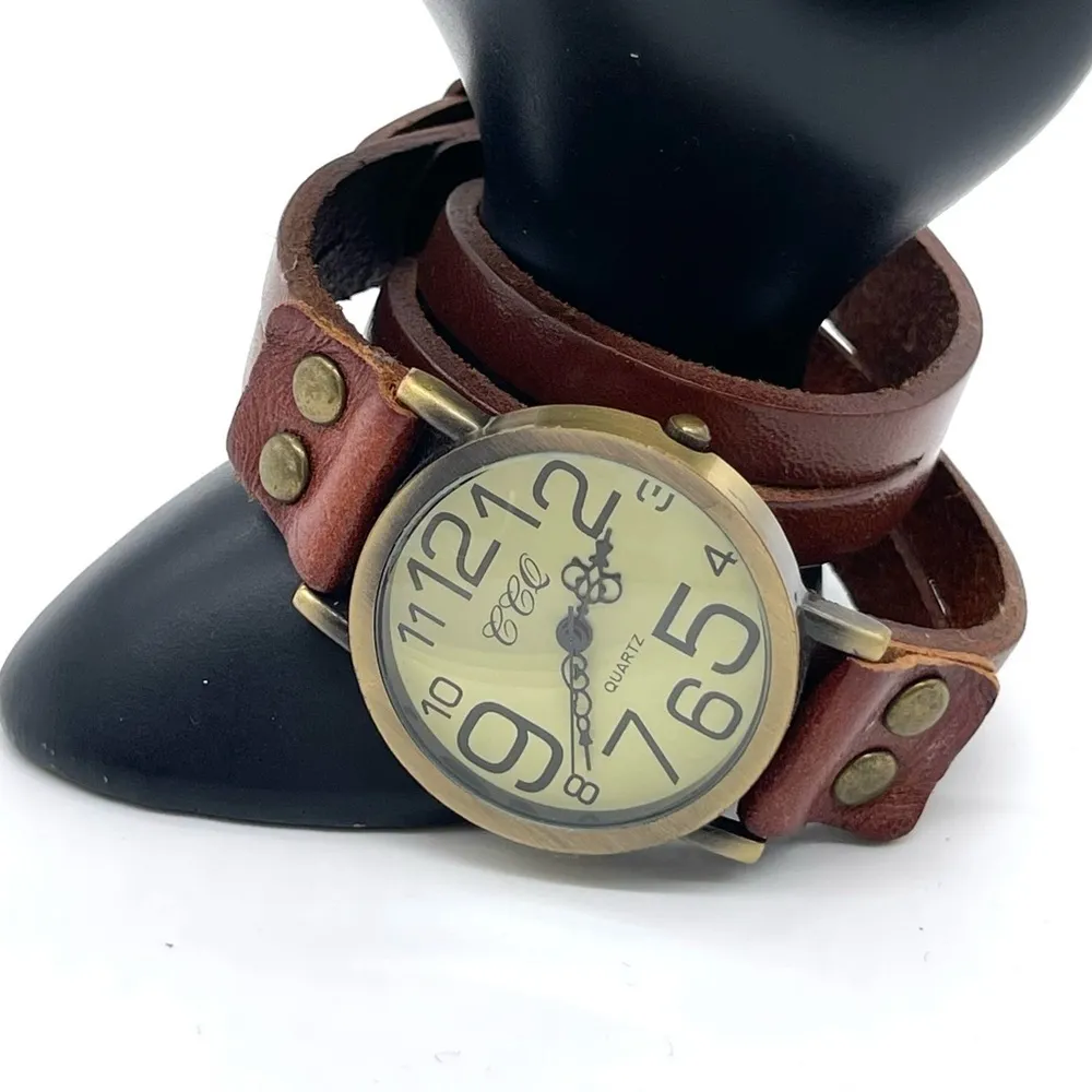 CCQ Vintage Leather Double wrap Watch Brown - Image 3