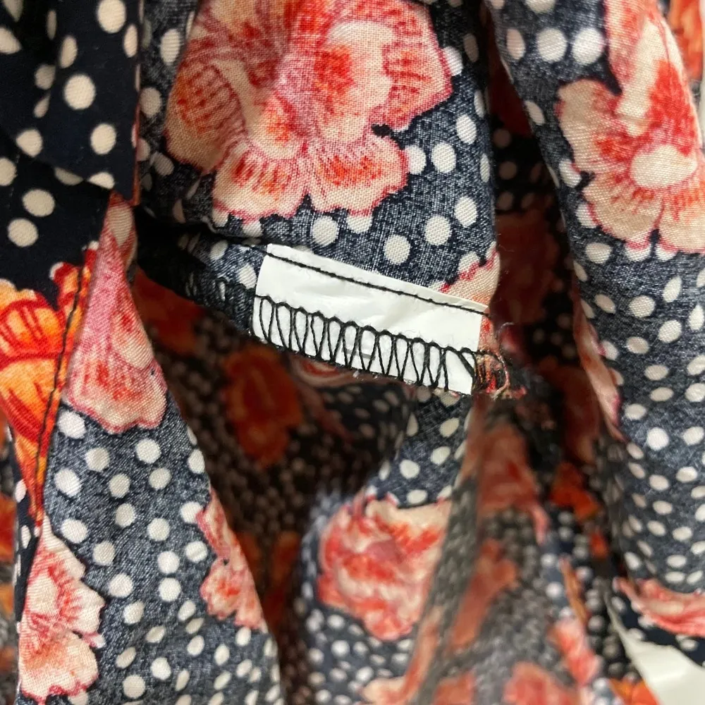 Cotton On Black & White Polka Dot Orange Floral Button Down Top - Image 4