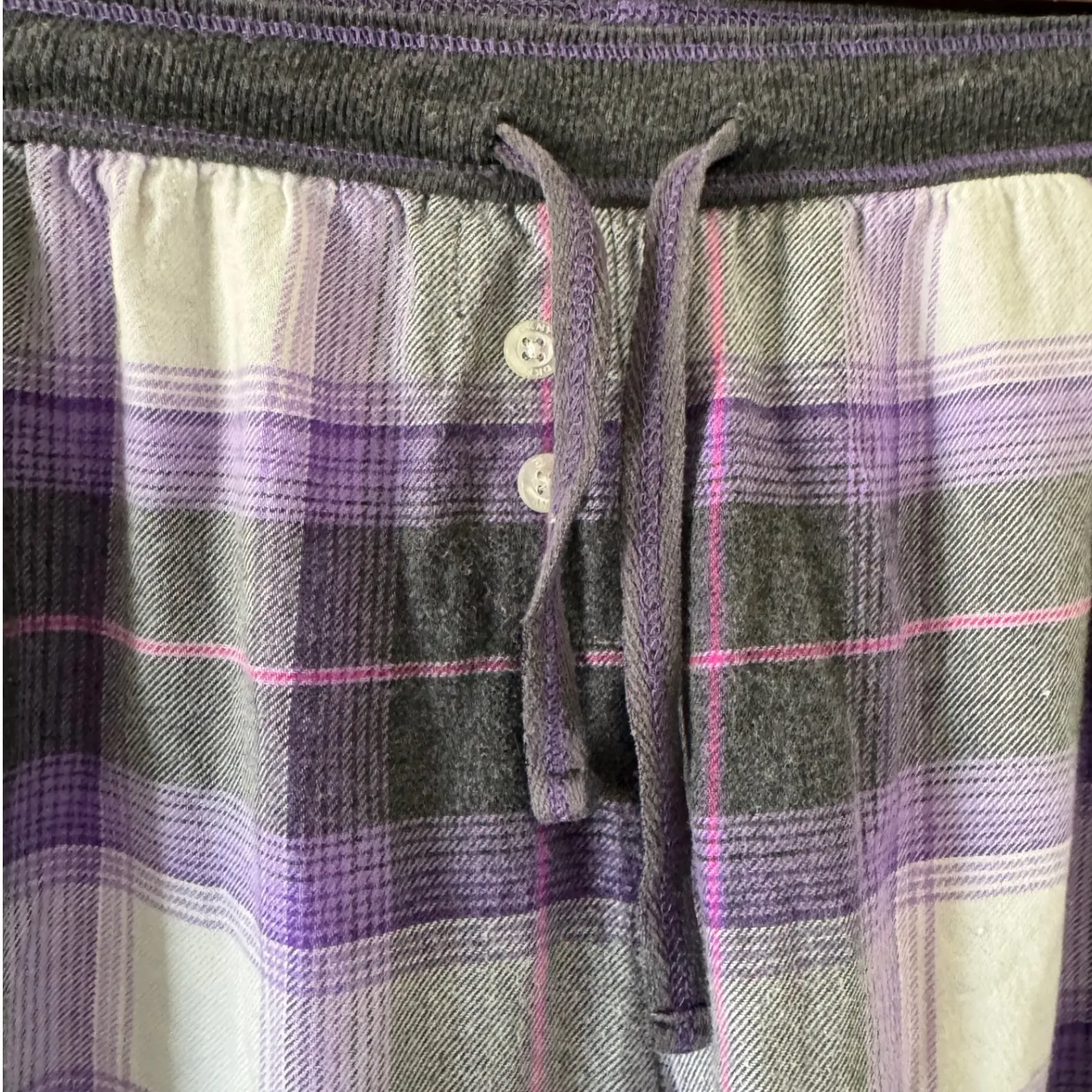 DKNY sz M Womens Purple Soft Cotton Relax Flannel Drawstring Pajamas Cozy Comfy - Image 4