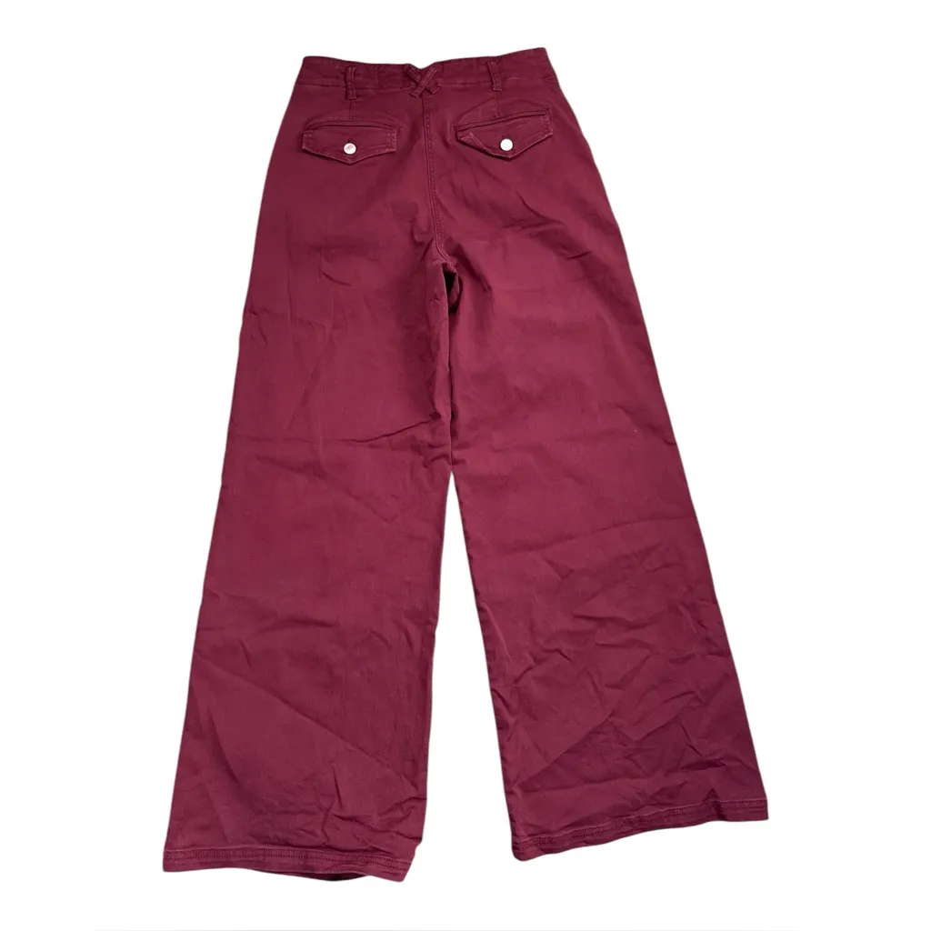 Anthropologie Maeve Wide Baggy High Rise Button Fly Jeans | Burgundy Red | 29 - Image 5