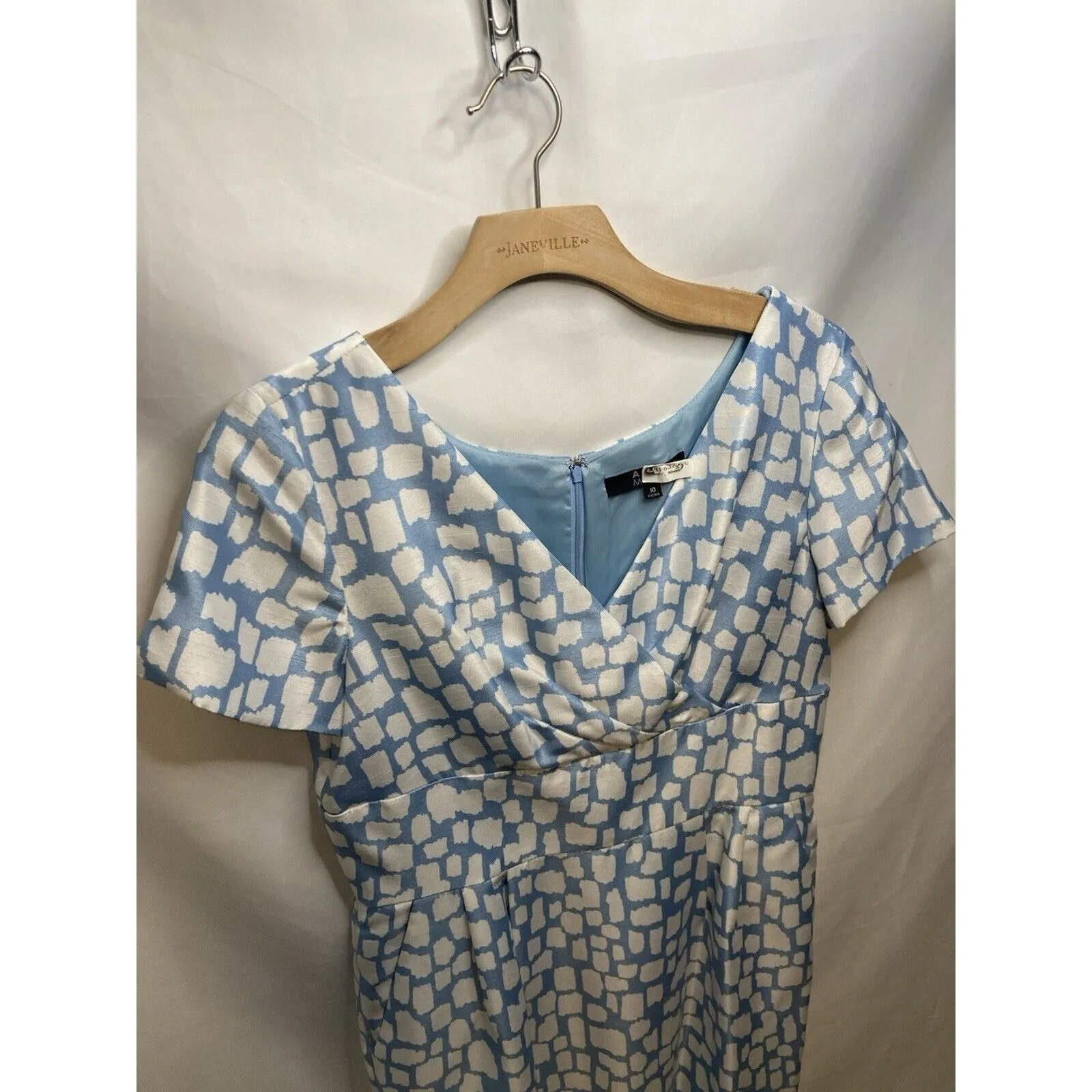 Easter Dress Size 10 Floral Sheath Blue White Midi Pockets Wedding Alex Marie - Image 2