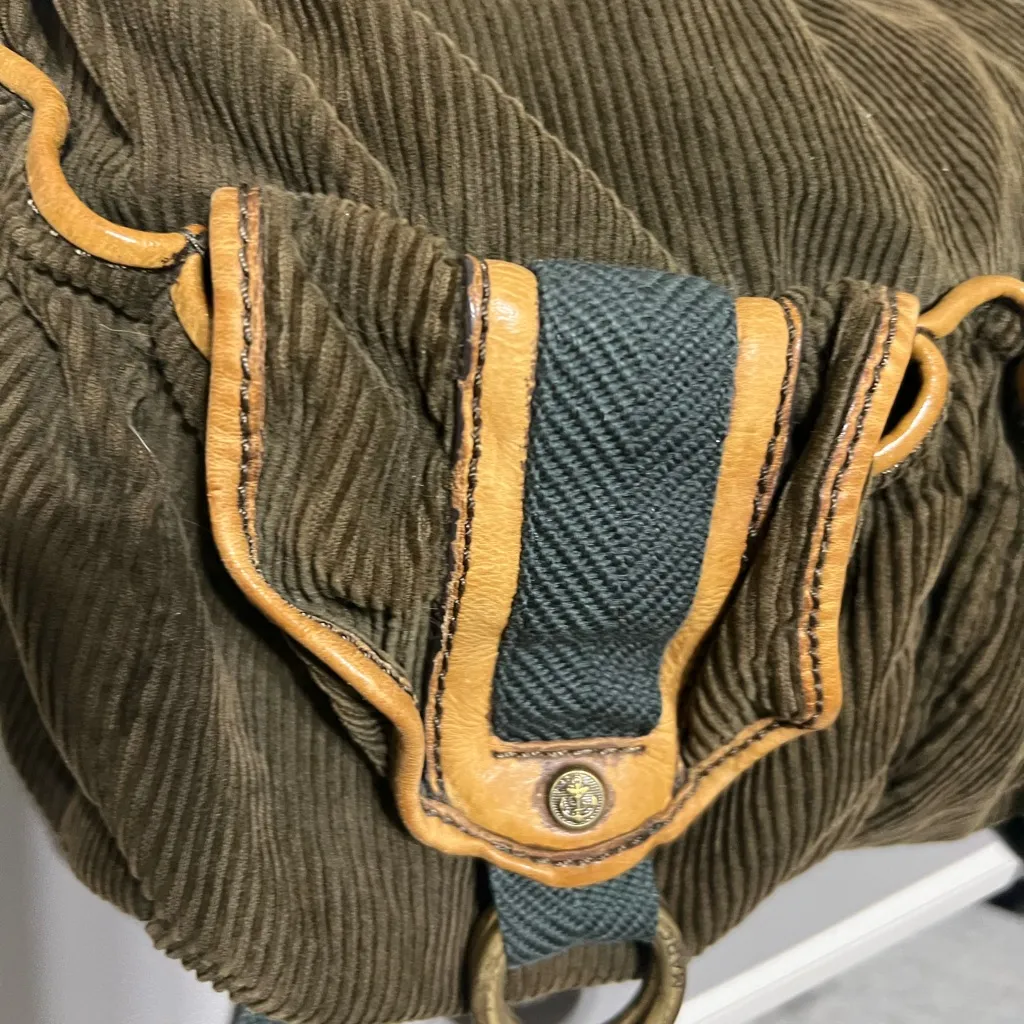 Marc by Marc Jacobs Corduroy Shoulder Bag Satchel Brown Green Leather Trim - Image 4