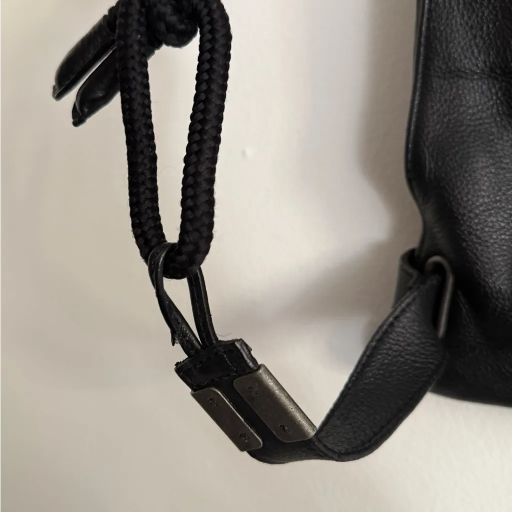 NWOT Diesel Black Leather Perforated Drawstring Backpack - Image 4