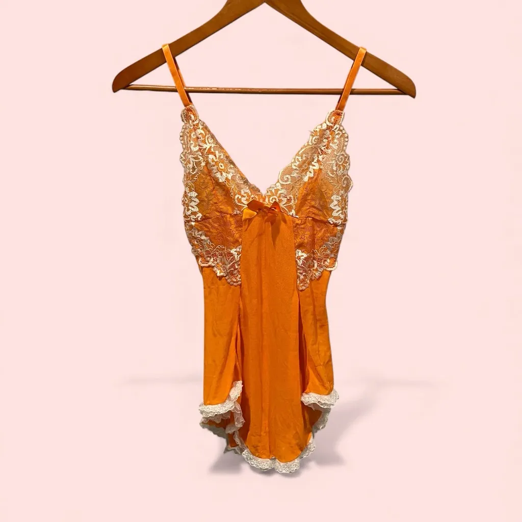 Cute tangerine dream stretchy mesh lace teddy neglige sexy top lingerie sheer - Image 4