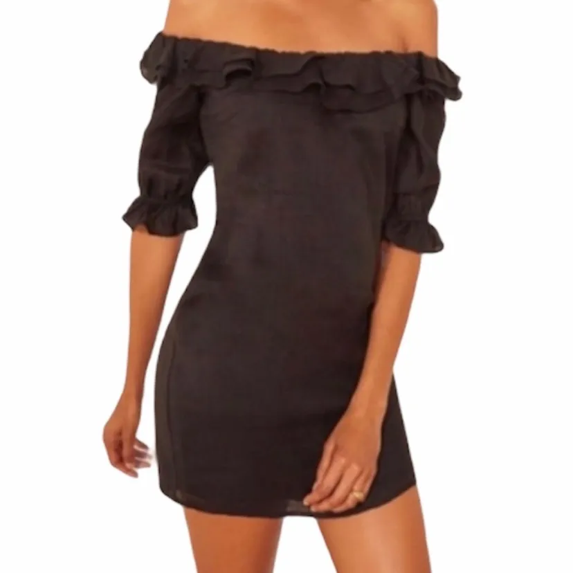 Reformation Indio Mini Dress Black‎ Off Shoulder Linen Short Sleeve size xl READ - Image 3