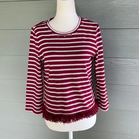Kate Spade Striped Knit Top with Fringe - Image 2