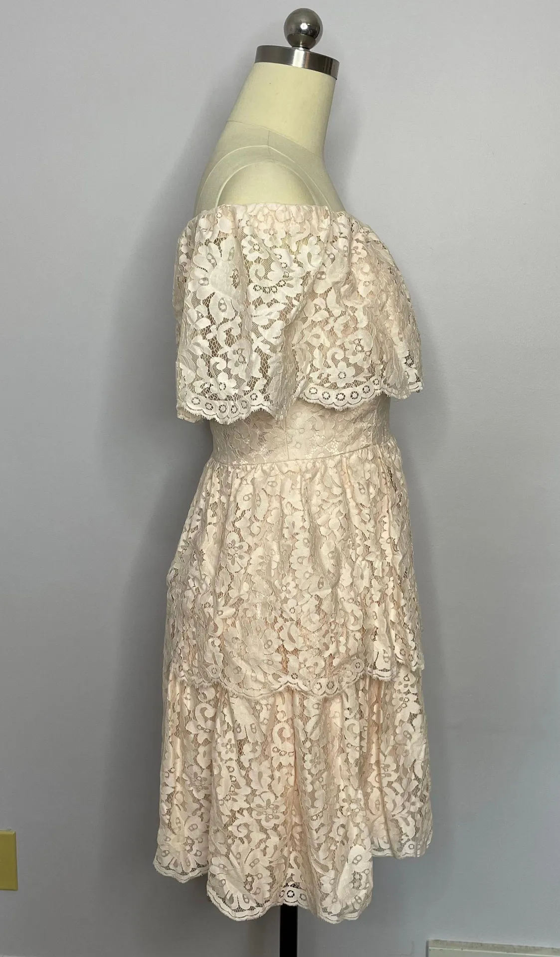 Lace Off The Shoulder Dress Blush Pink 8 - Image 4