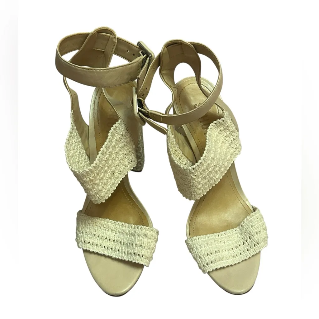 SCHUTZ Cream Woven Block Heel Sandals - Ankle Strap, Strappy, Open Toe, Chic 7B - Image 7