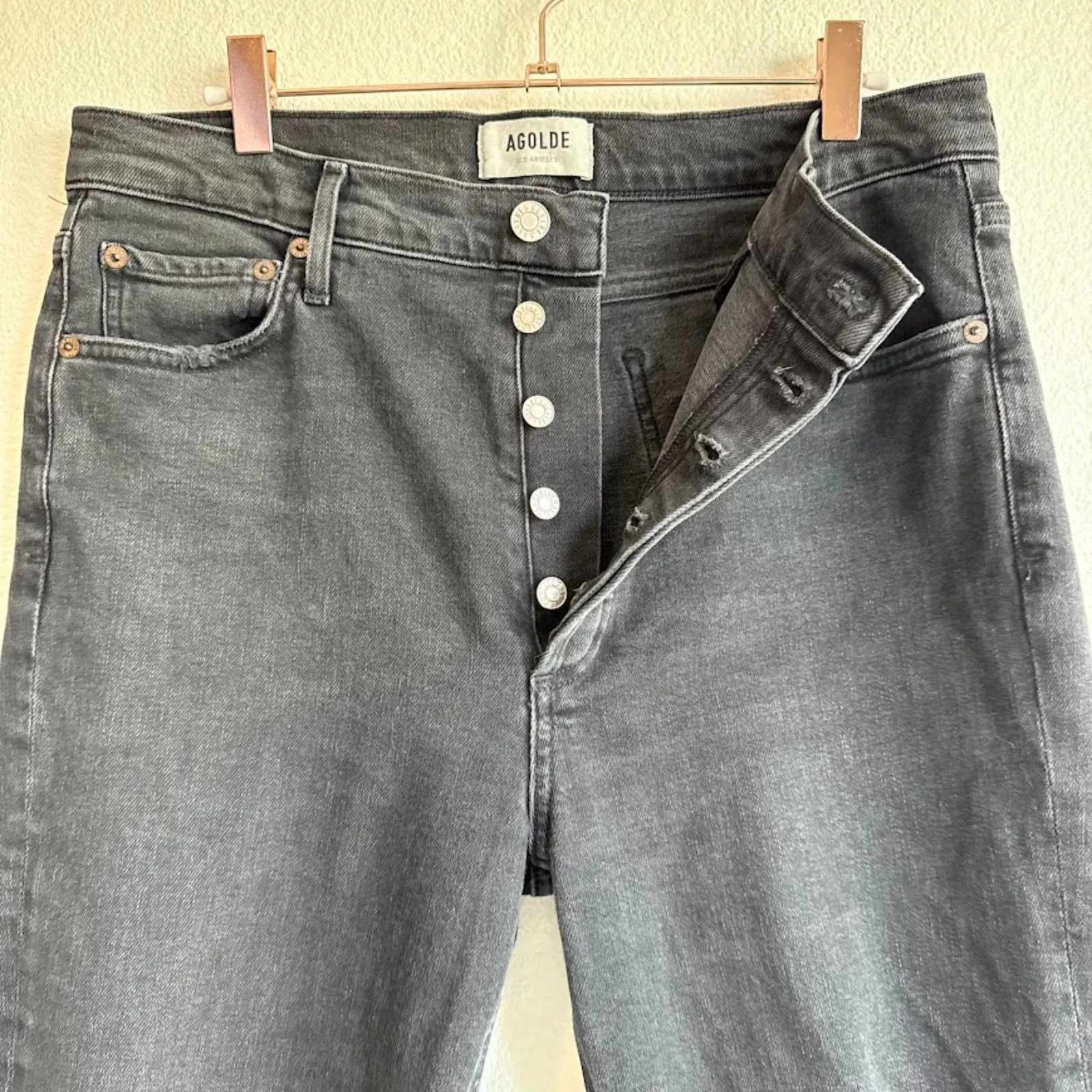 AGOLDE Nico Black Distressed High Waist Jeans with Holes at Knees size 30 - Image 9