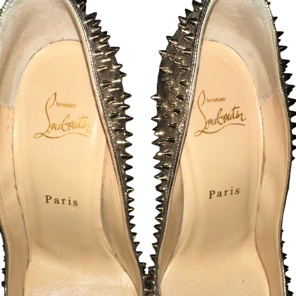 Christian Louboutin Escarpic Gold Spiked Pumps Heels Red Bottoms 37.5 - Image 5