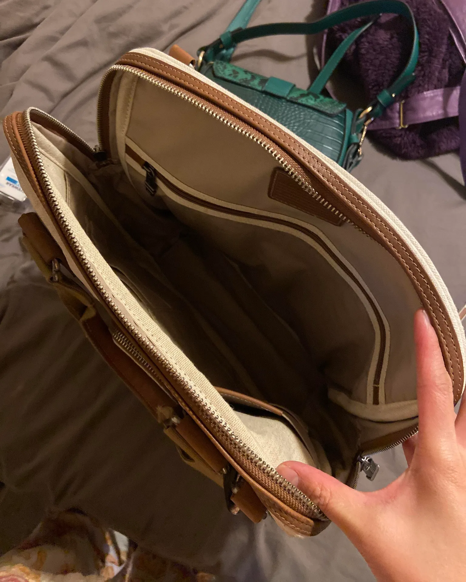 Tumi Canvas And Leather Trim Tote Bag Brown - Image 4