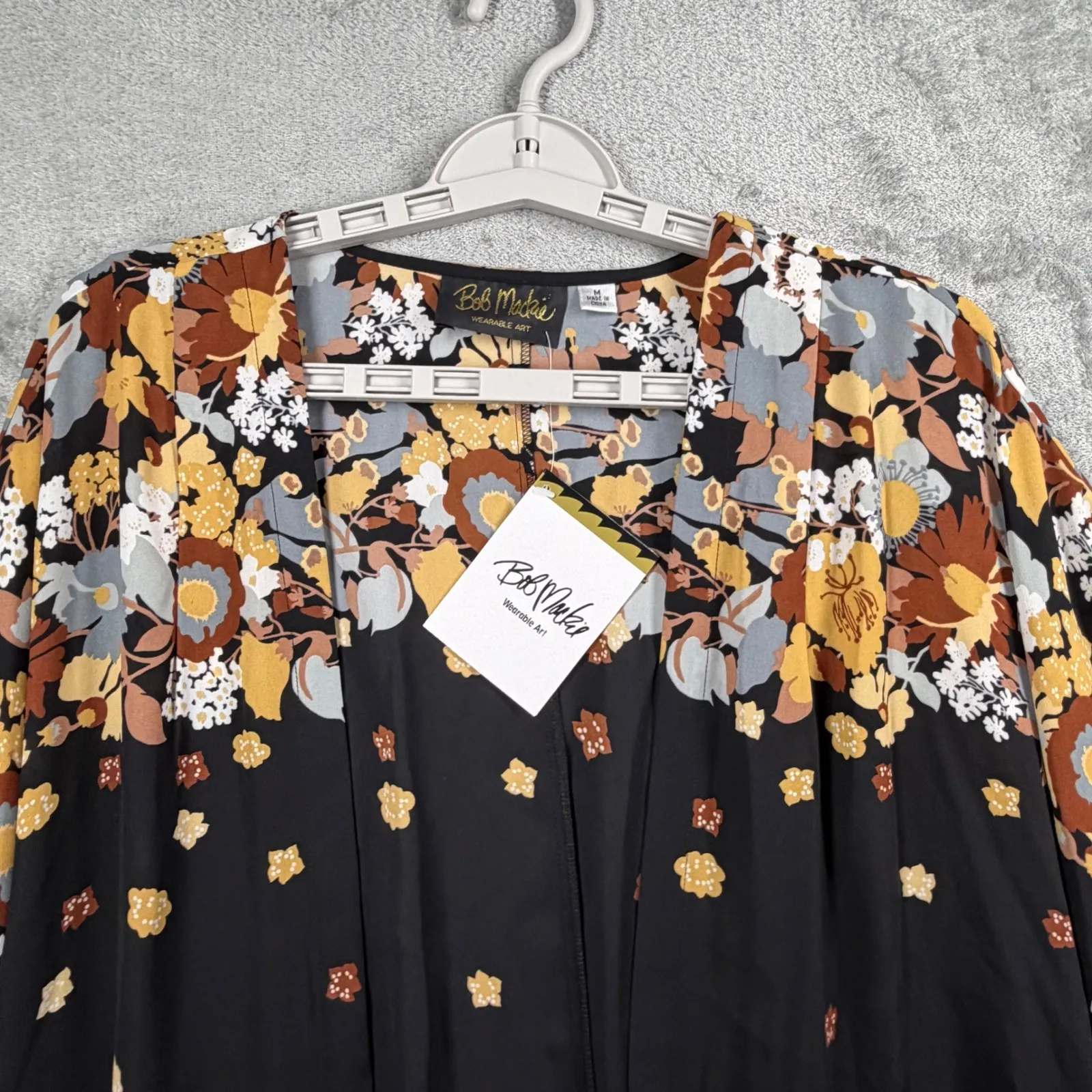 Bob Mackie Wearable Art Kimono Cardigan Large L Floral Stripe Print Layering Top - Image 4