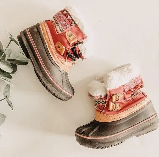 London Fog Brown/Fuchsia Tottenham Cold Weather Warm Lined Snow Boots. Sz 7Girl - Image 1