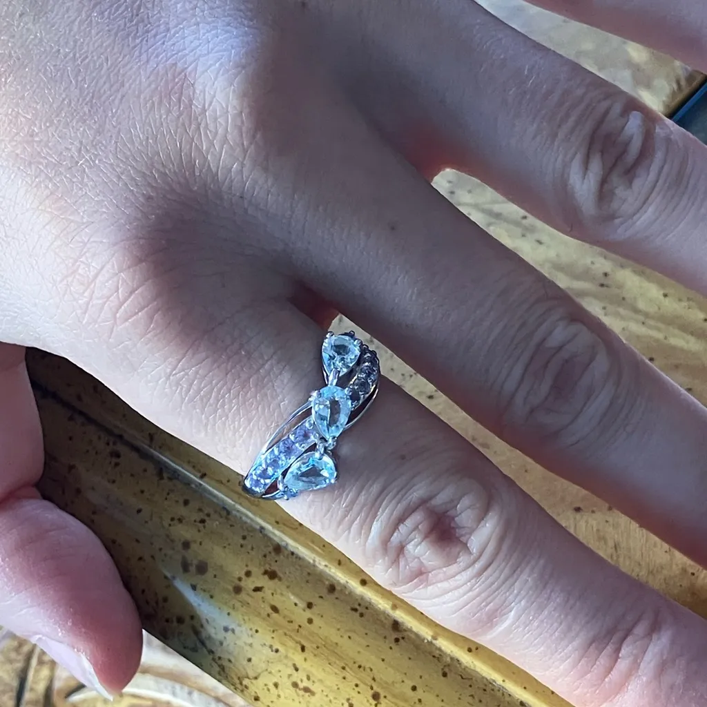 Natural Aquamarine Tanzanite Sterling Silver Ring Size 8 - Image 4