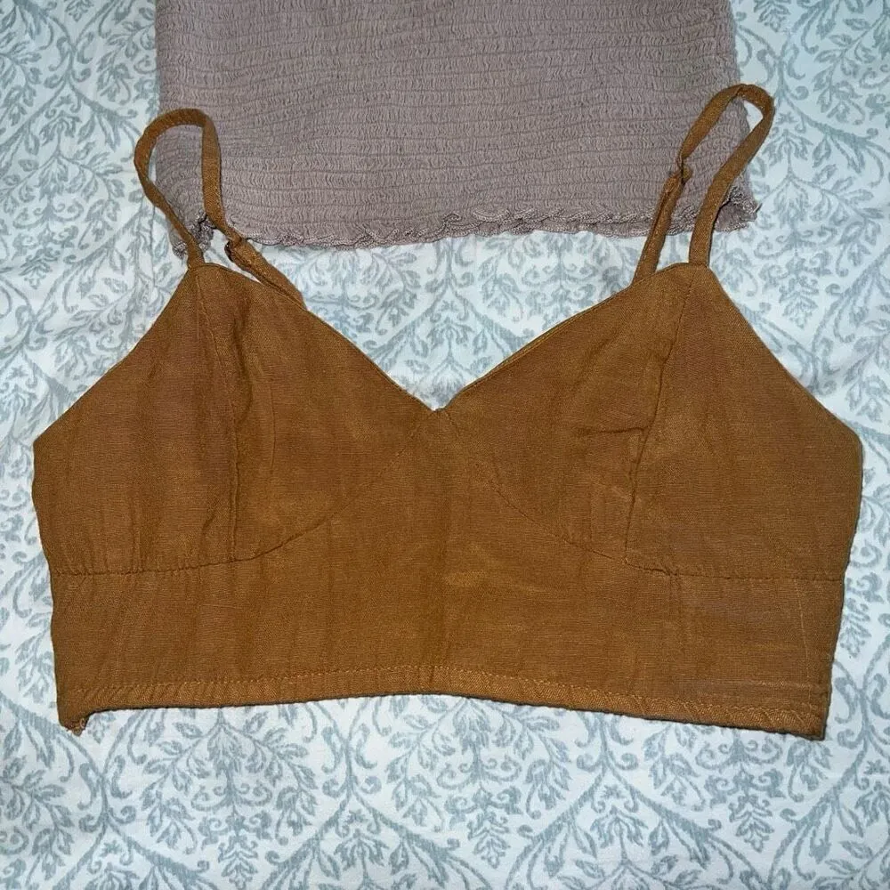 Aerie smocked bundle nude tan bralette and tube top size S - Image 6