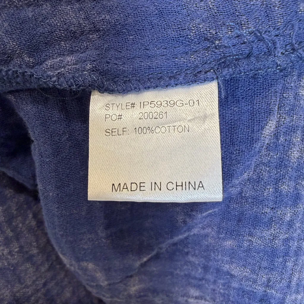 Bibi NWT Mineral Wash Gauzy cotton raw edge detail oversized button down Size M Blue Size M - Image 5