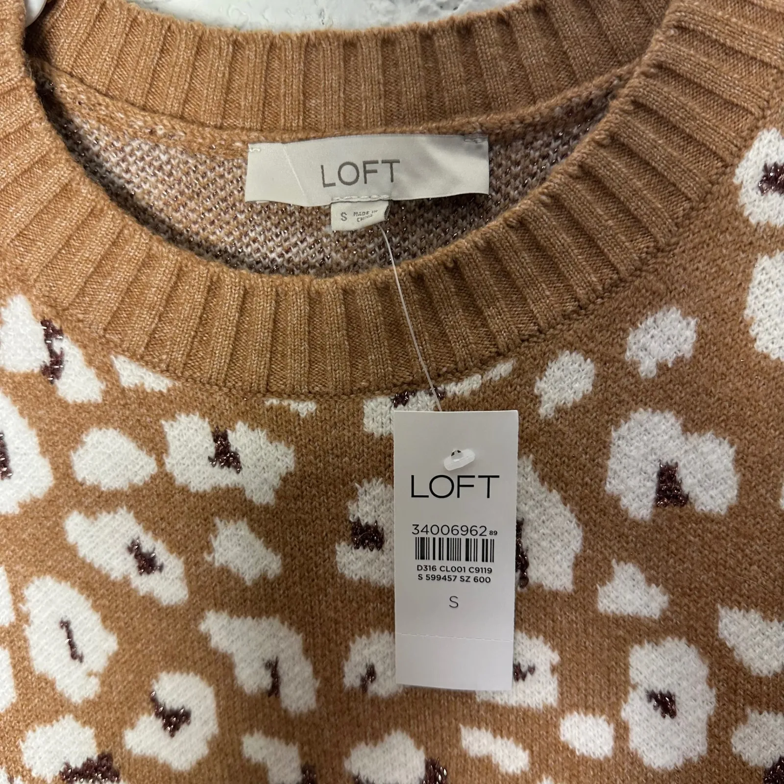 LOFT Leopard Print Sweater Dress Mini Long Sleeve Crew Neck Women Size S - Image 3