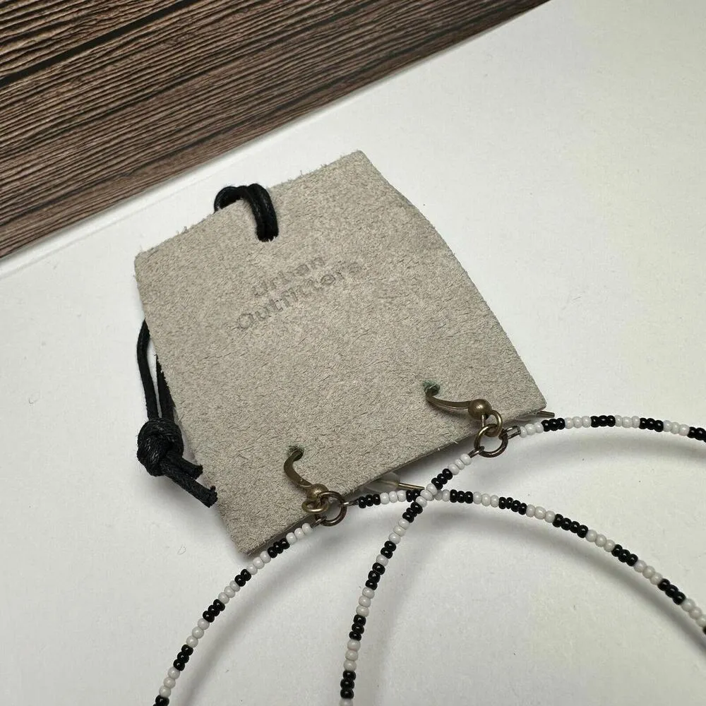 Urban Outfitters White & Black Bead Beaded Hoop Dangle Drop Pierced Earrings - Image 3