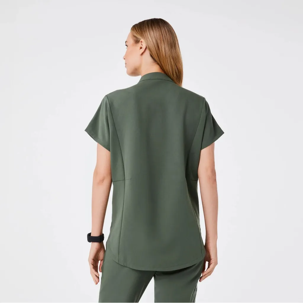 Figs Montex Relaxed Mock Neck Scrub Top in Moss, size small - Image 2