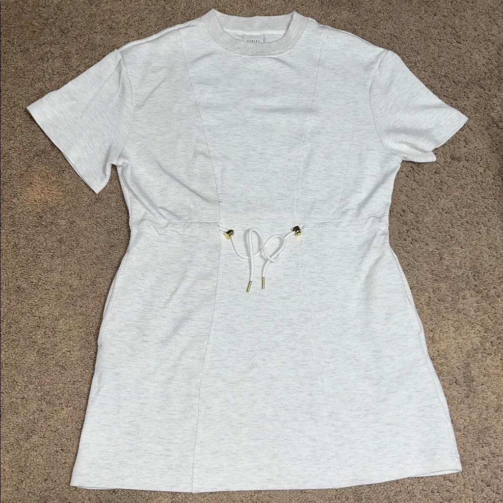 Varley‎ Double Soft Maple Cinch Waist Short Sleeve Athleisure Dress Ivory Marl M - Image 3