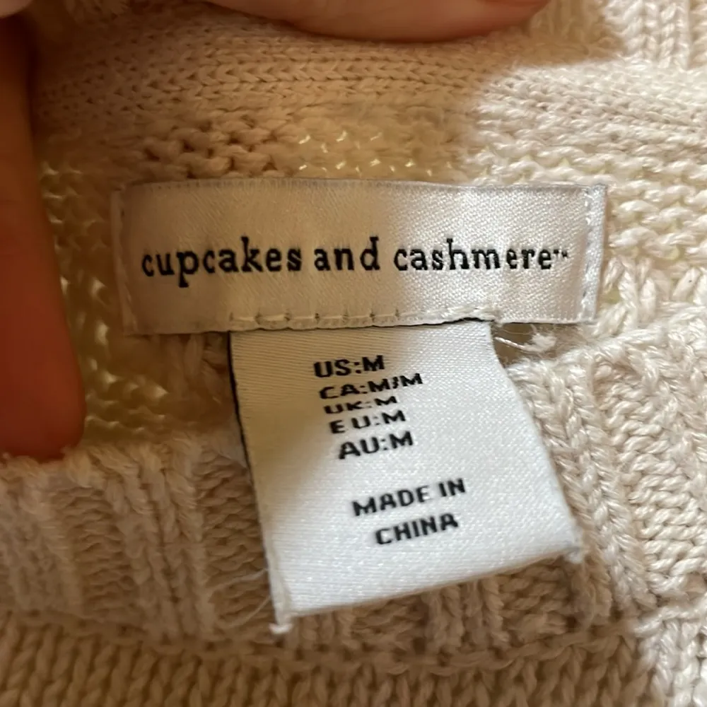 Womens Cupcakes and Cashmere Chunky Knit Sweater Textured Cream High Low Hem - Image 2