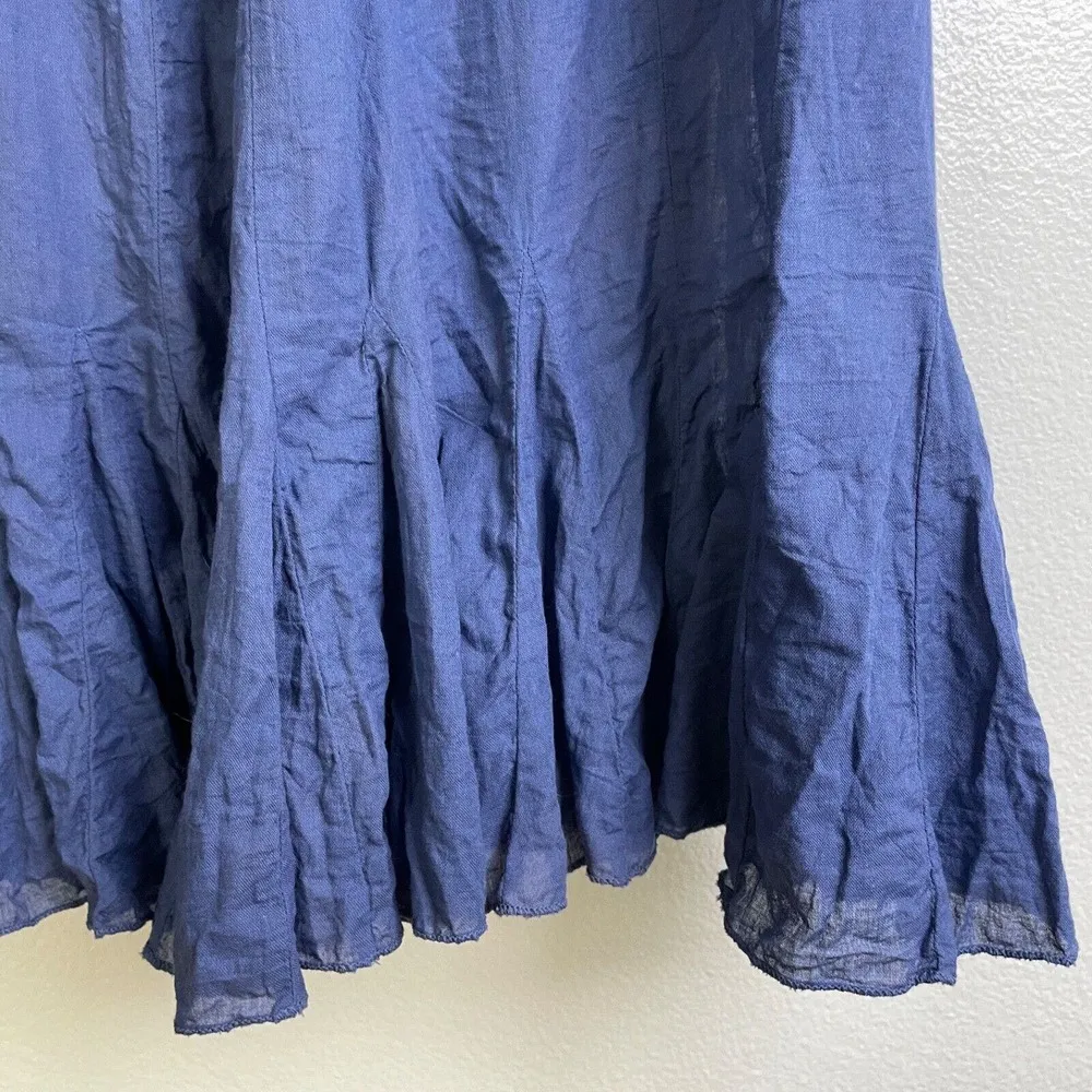 JP and Mattie Tie Neck Dress Blue Crop Sleeves Boho Lagenlook Cotton Size P - Image 8