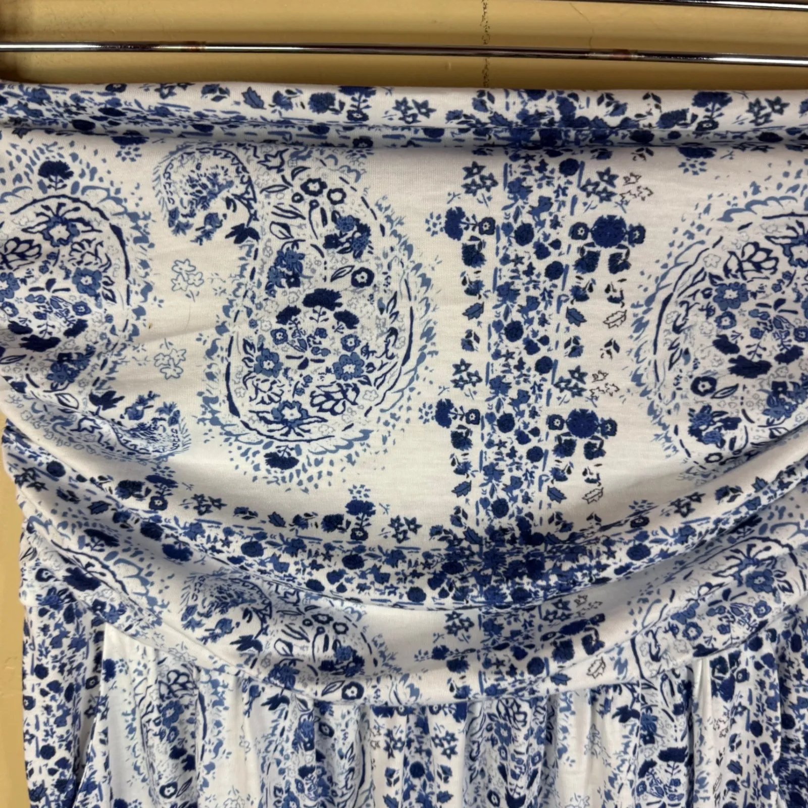 Grace Karin Vacation Ruched Paisley Print Strapless Maxi Dress Blue White Size L - Image 3