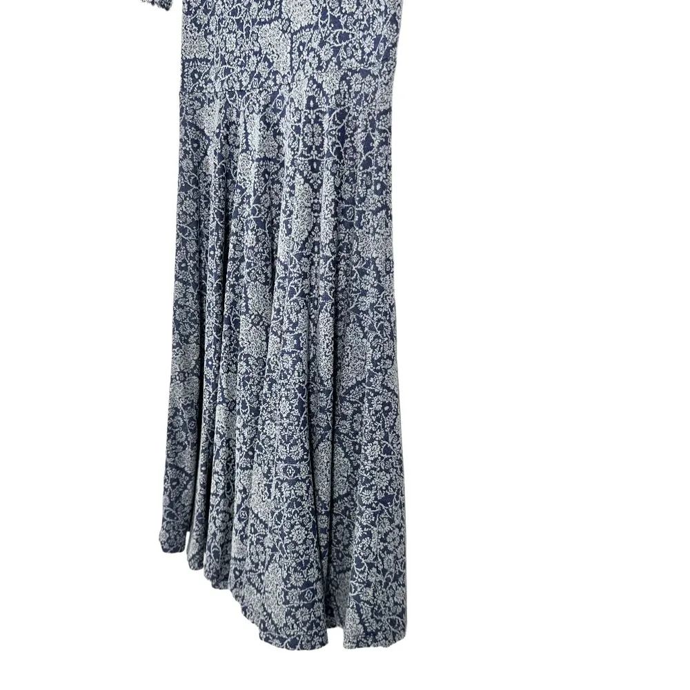 | Lularoe | Blue White Floral Pattern Flowy Knee Length Sleeve Crew Neck Dress - Image 3